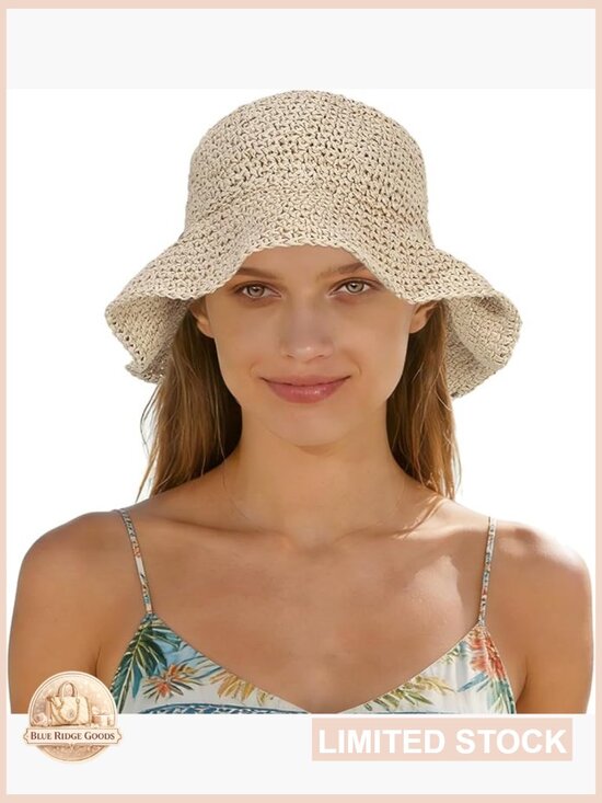 Woven Straw Floppy Sun Hat Wide Brim Boho Crochet Beach Vacation Travel main image 7